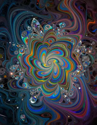 Vibrant, algorithmically-generated interference patterns emerge from the mingling of oil and water, as iridescent, swirling c